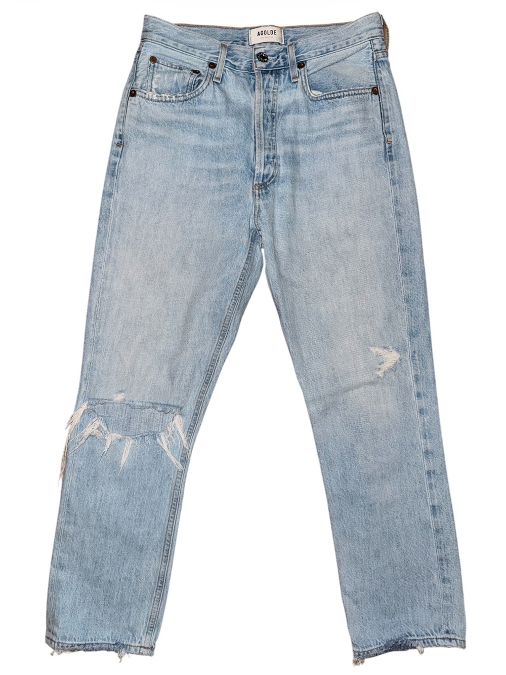 AGOLDE Riley High Rise Straight Crop Jeans Shatter Wash Distressed Size 27 EUC
